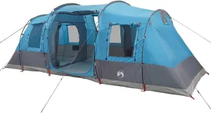 vidaxl Camping Tent 4-Person Tunnel Waterproof Blue Outdoor Shelter E-Port Double Zippered Access 2 Bedrooms 3 Doors 5 Windows