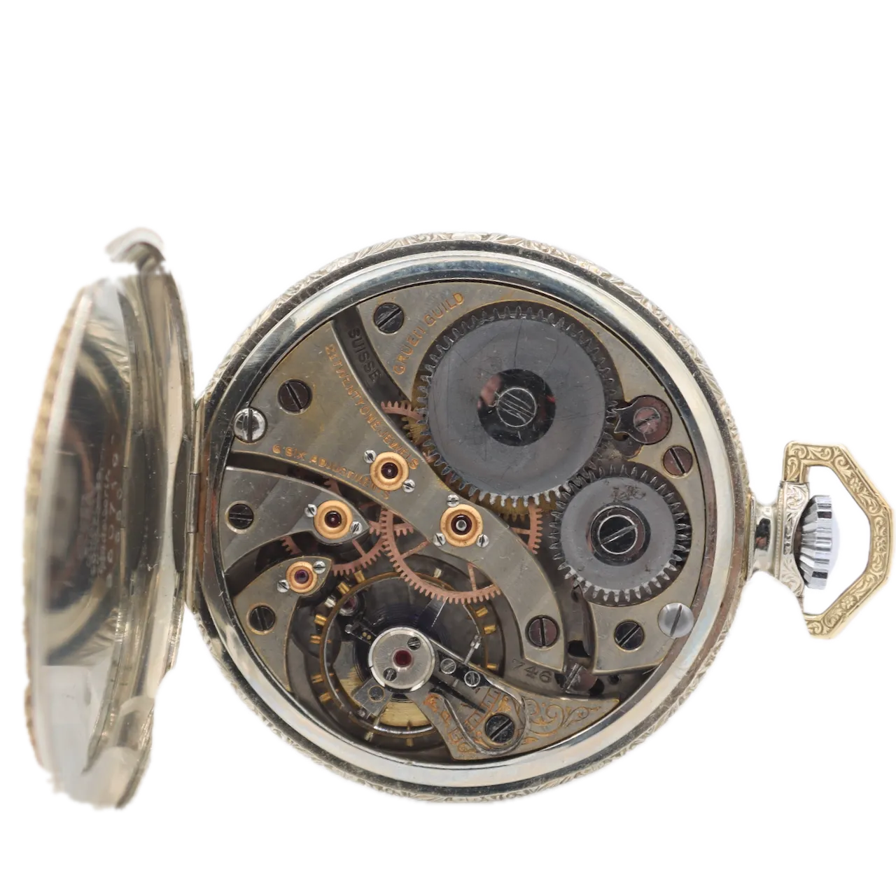 Vintage 12s Gruen Rope Engraved 21 Jewel Mechanical Pocket Watch 746 Swiss