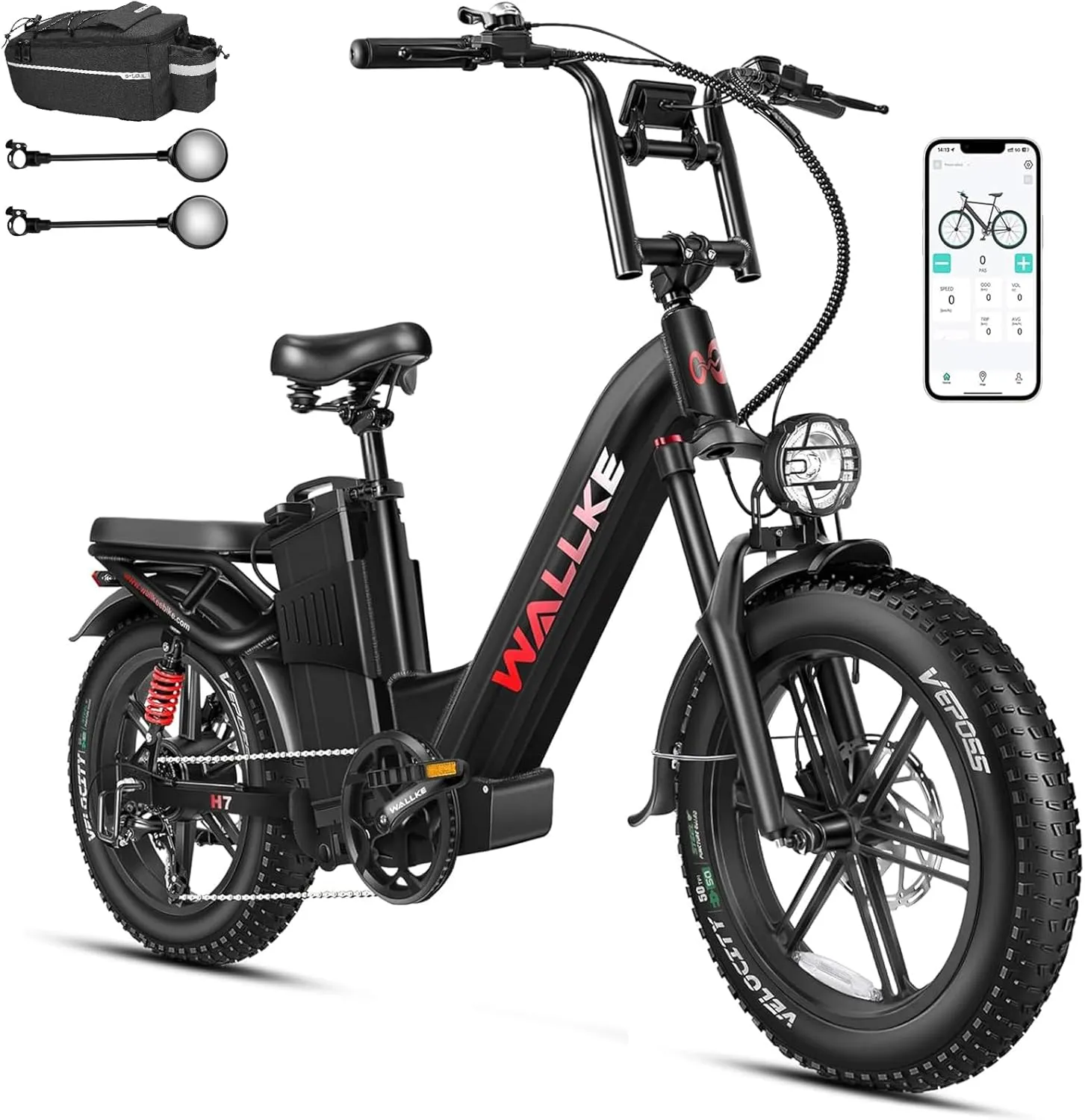 W Wallke AWD Dual Motor Electric Bike for Adults, UL2849 Certified, 48V 60Ah Battery Cell Brand Sam-Sung, 200 Miles, App Control 35MPH Fast Ebike,20" Fat Tire Mountain Offroad All Terrain E-Bike