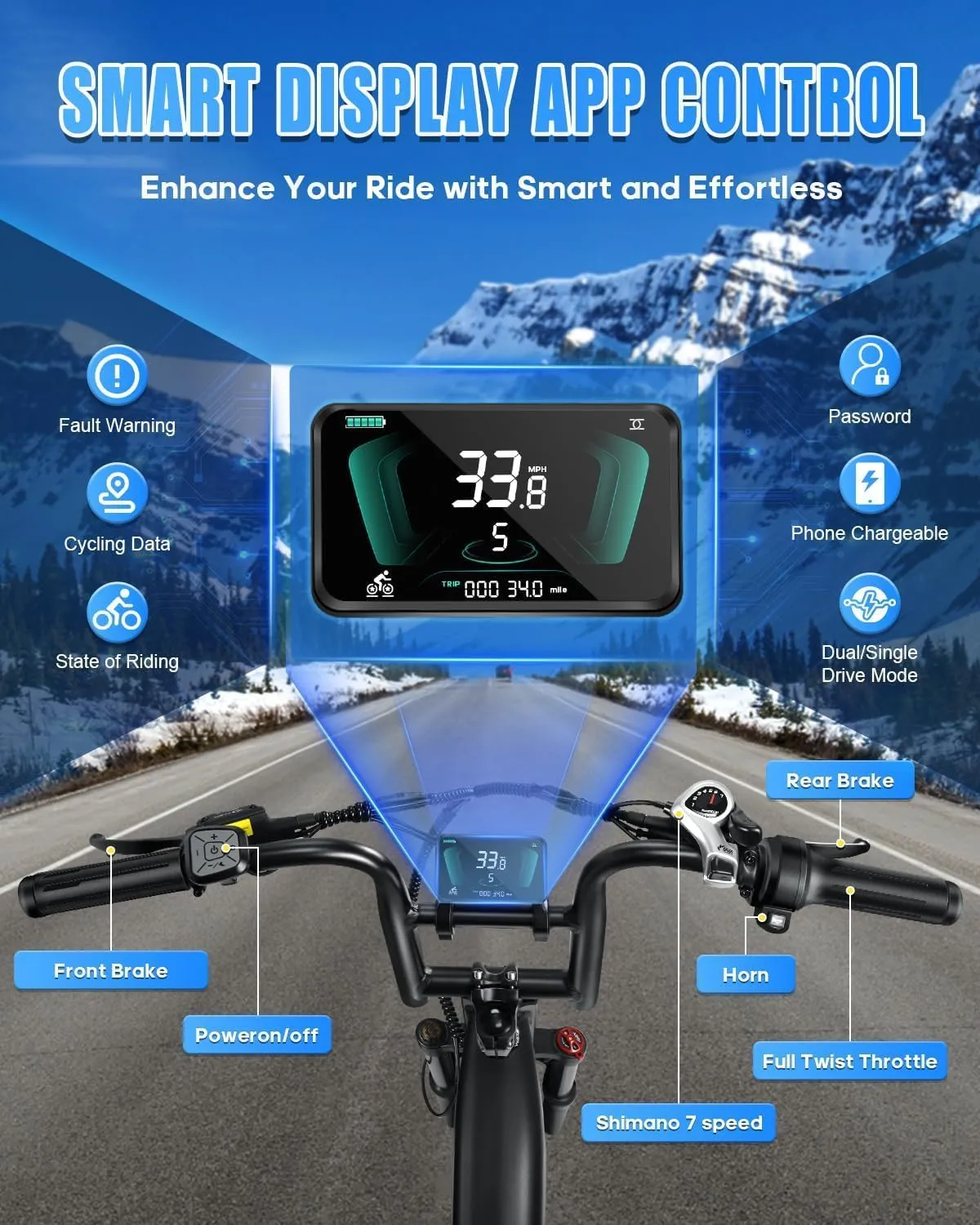 W Wallke AWD Dual Motor Electric Bike for Adults, UL2849 Certified, 48V 60Ah Battery Cell Brand Sam-Sung, 200 Miles, App Control 35MPH Fast Ebike,20" Fat Tire Mountain Offroad All Terrain E-Bike