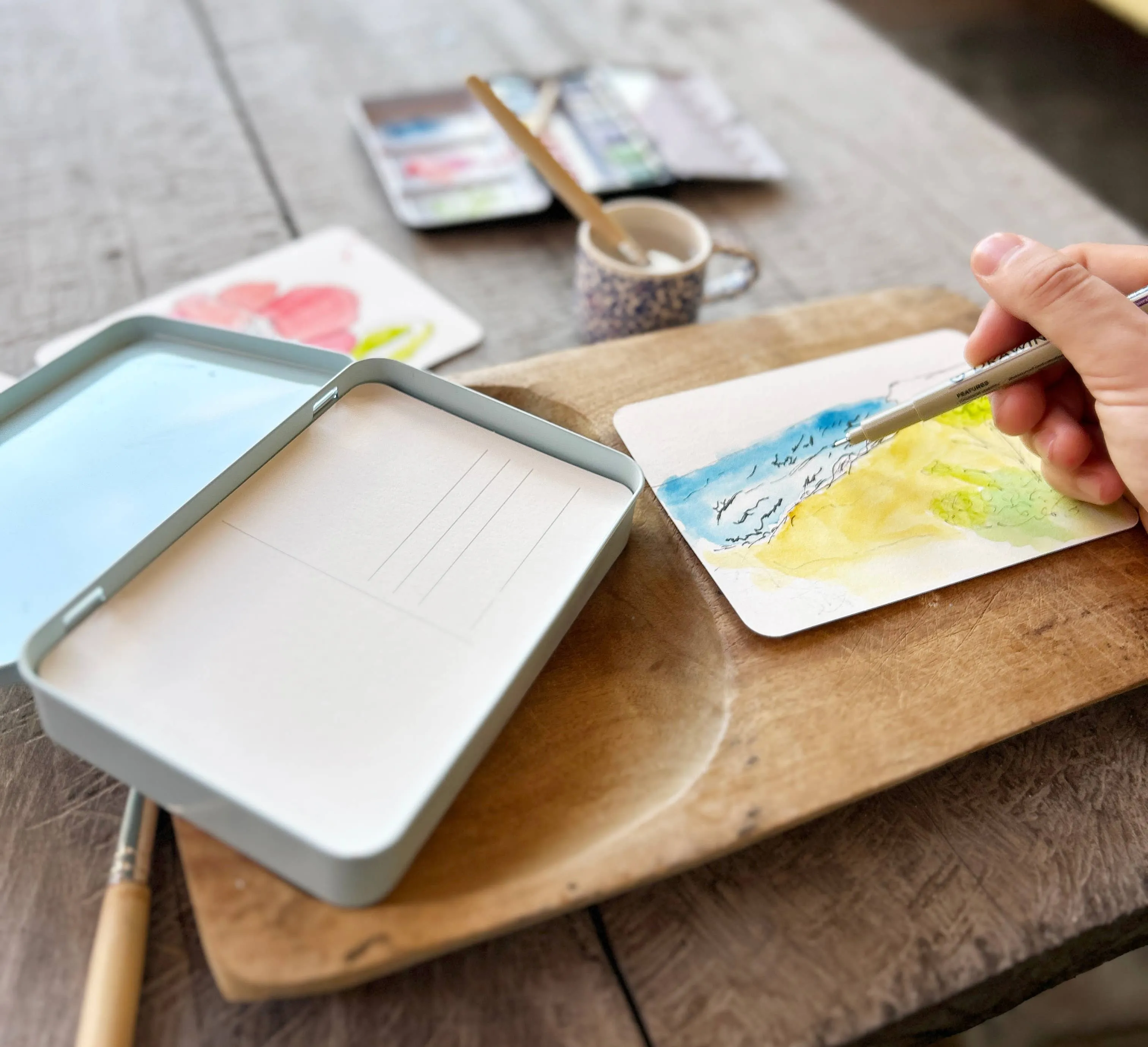 Watercolor Postcard Travel Tin (Set of 24 Postcards)