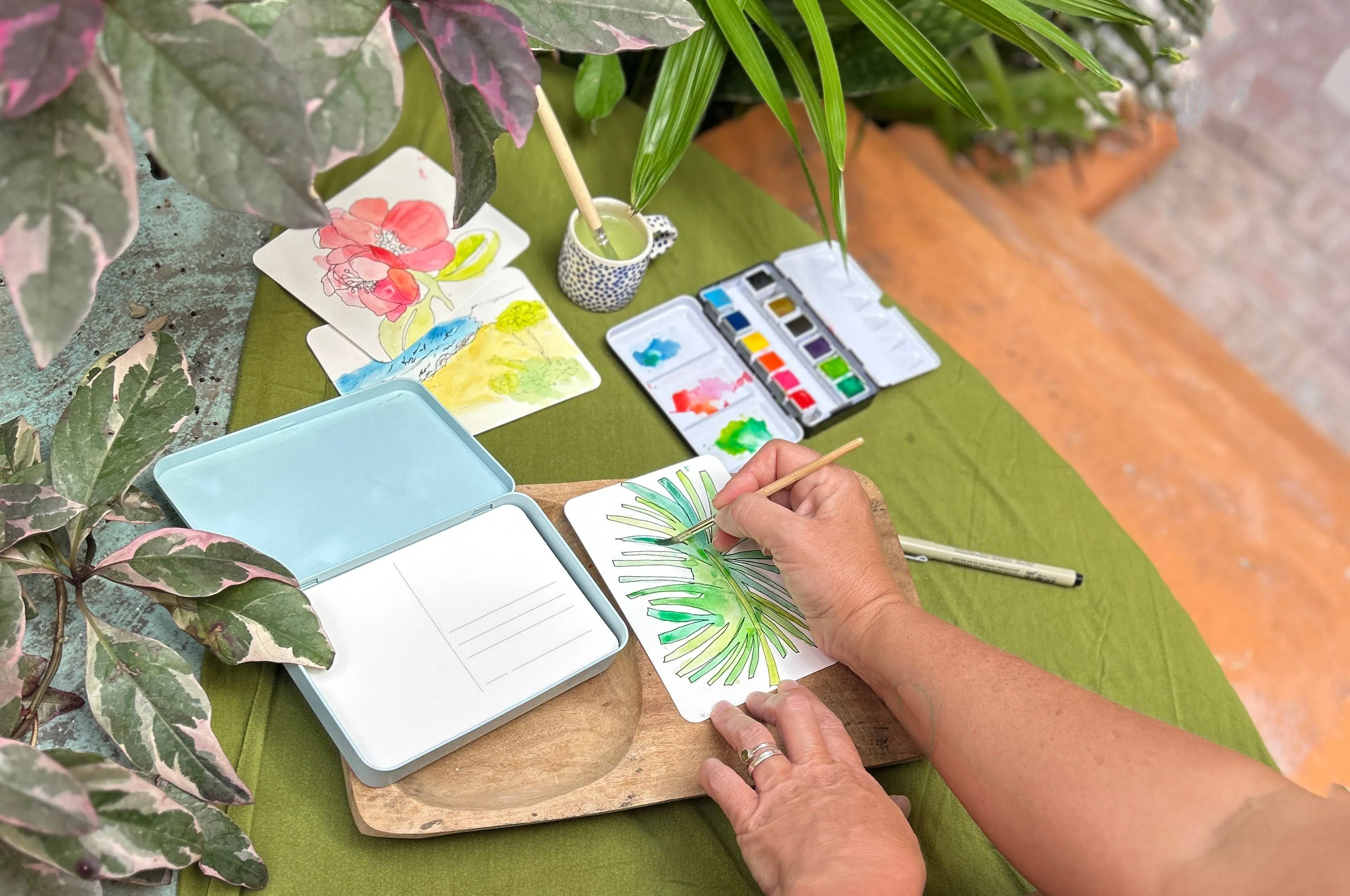 Watercolor Postcard Travel Tin (Set of 24 Postcards)