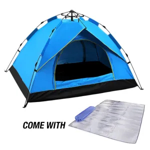 Waterproof Automatic Camping Tent 3-4 Person Come with Moisture Proof Pad(Blue)-QLD_Metro