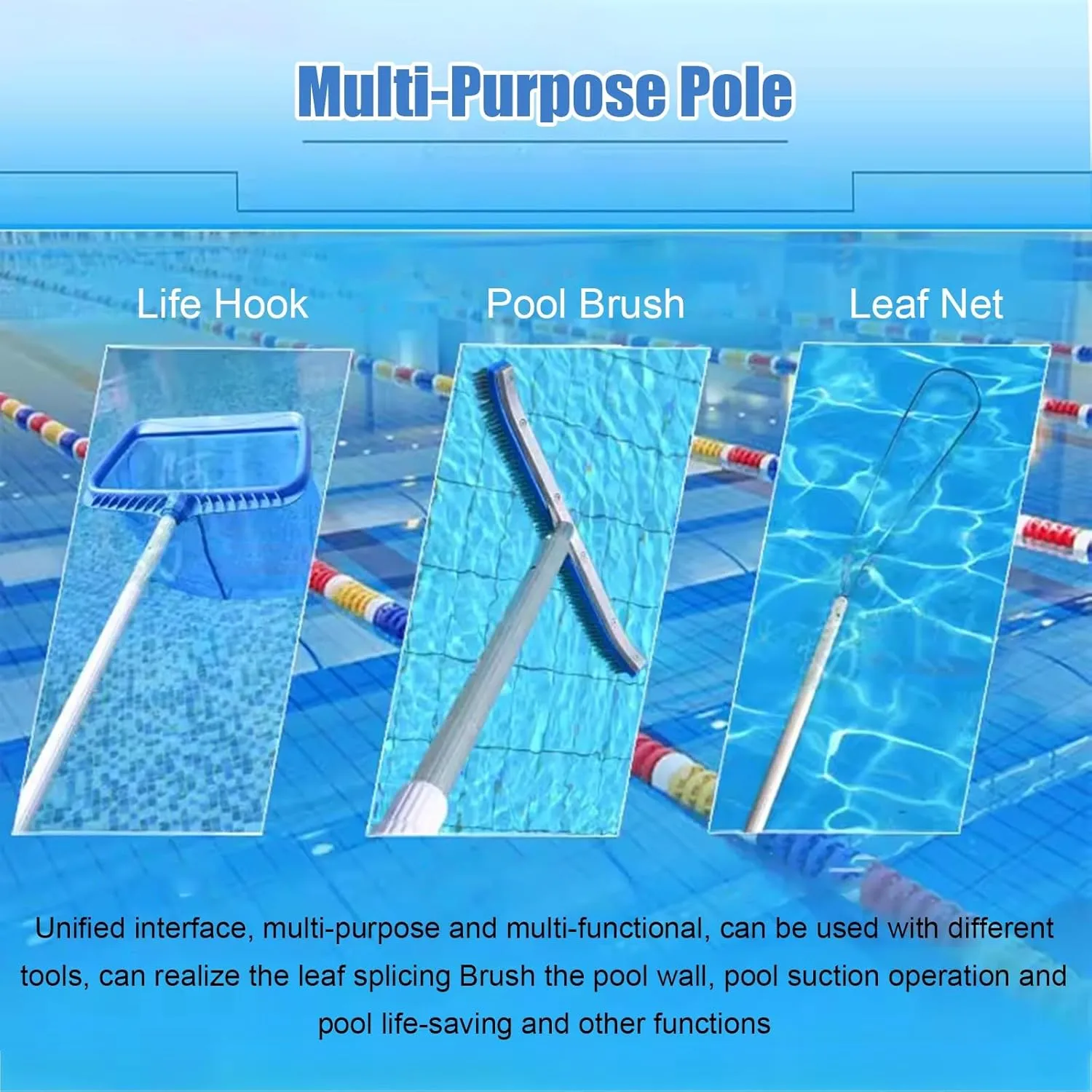 WDJBPSH 3 10 16 23 26 Ft Long Aluminum Telescoping Pole, Swimming Pools Safety Rescue Hook/Adjustable Pond Moss Brush/Fish Ponds Fishing Net, Replaceable Rod Head Accessories(Brush)