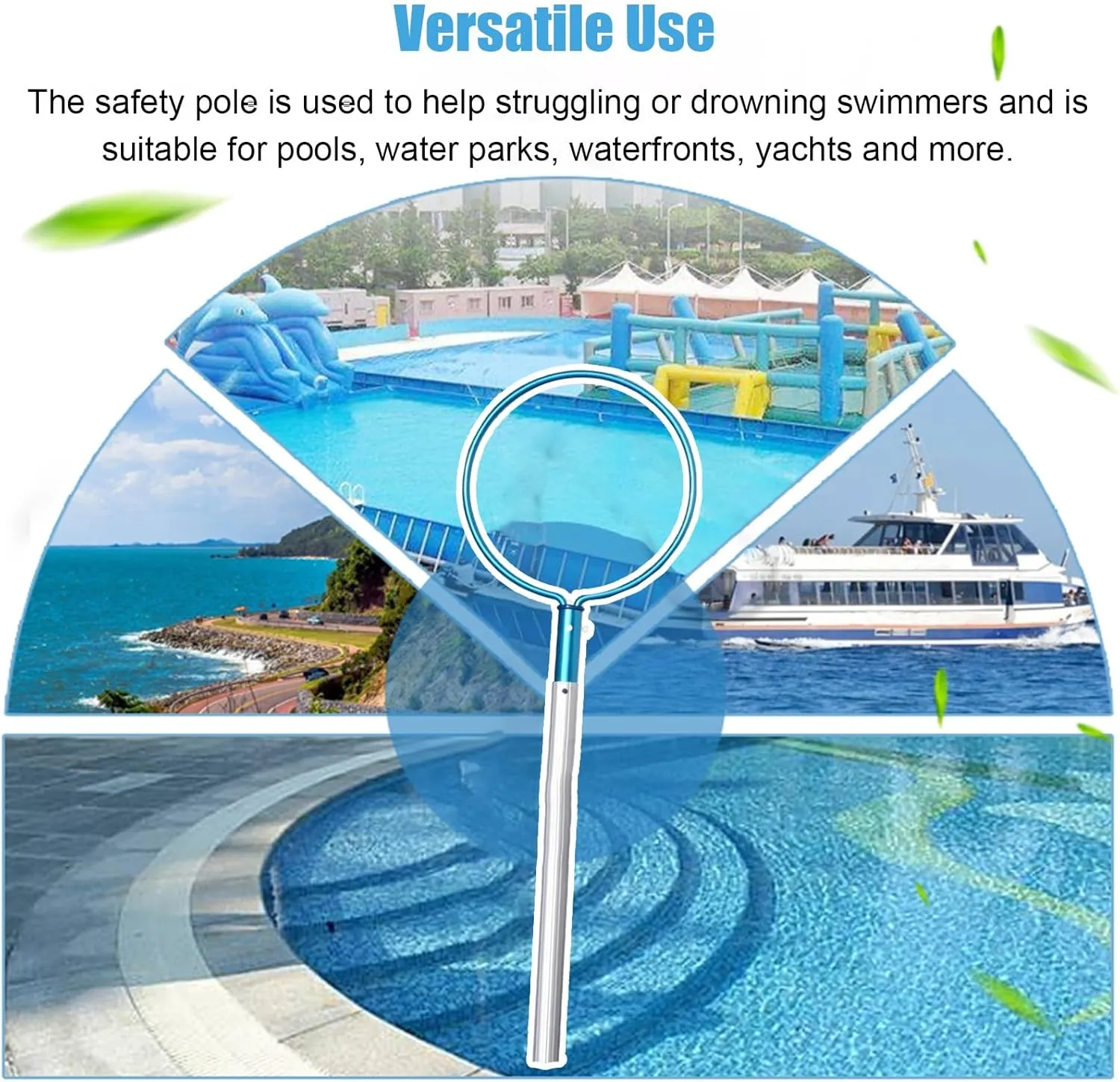 WDJBPSH 3 10 16 23 26 Ft Long Aluminum Telescoping Pole, Swimming Pools Safety Rescue Hook/Adjustable Pond Moss Brush/Fish Ponds Fishing Net, Replaceable Rod Head Accessories(Brush)