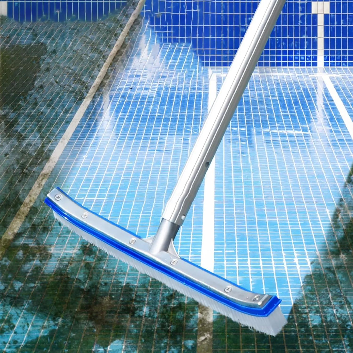 WDJBPSH 3 10 16 23 26 Ft Long Aluminum Telescoping Pole, Swimming Pools Safety Rescue Hook/Adjustable Pond Moss Brush/Fish Ponds Fishing Net, Replaceable Rod Head Accessories(Brush)