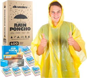 Wealers Rain Ponchos for Adults Teens Disposable Bulk Pack Emergency Raincoat Parks Outdoors Multi Colors Waterproof