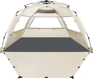 WhiteFang Deluxe Pop Up Beach Tent Sun Shade Shelter for 3-4/5-6 Person, UV Protection, Extendable Floor with 3 Ventilating Windows Plus Carrying Bag, Stakes, and Guy Lines