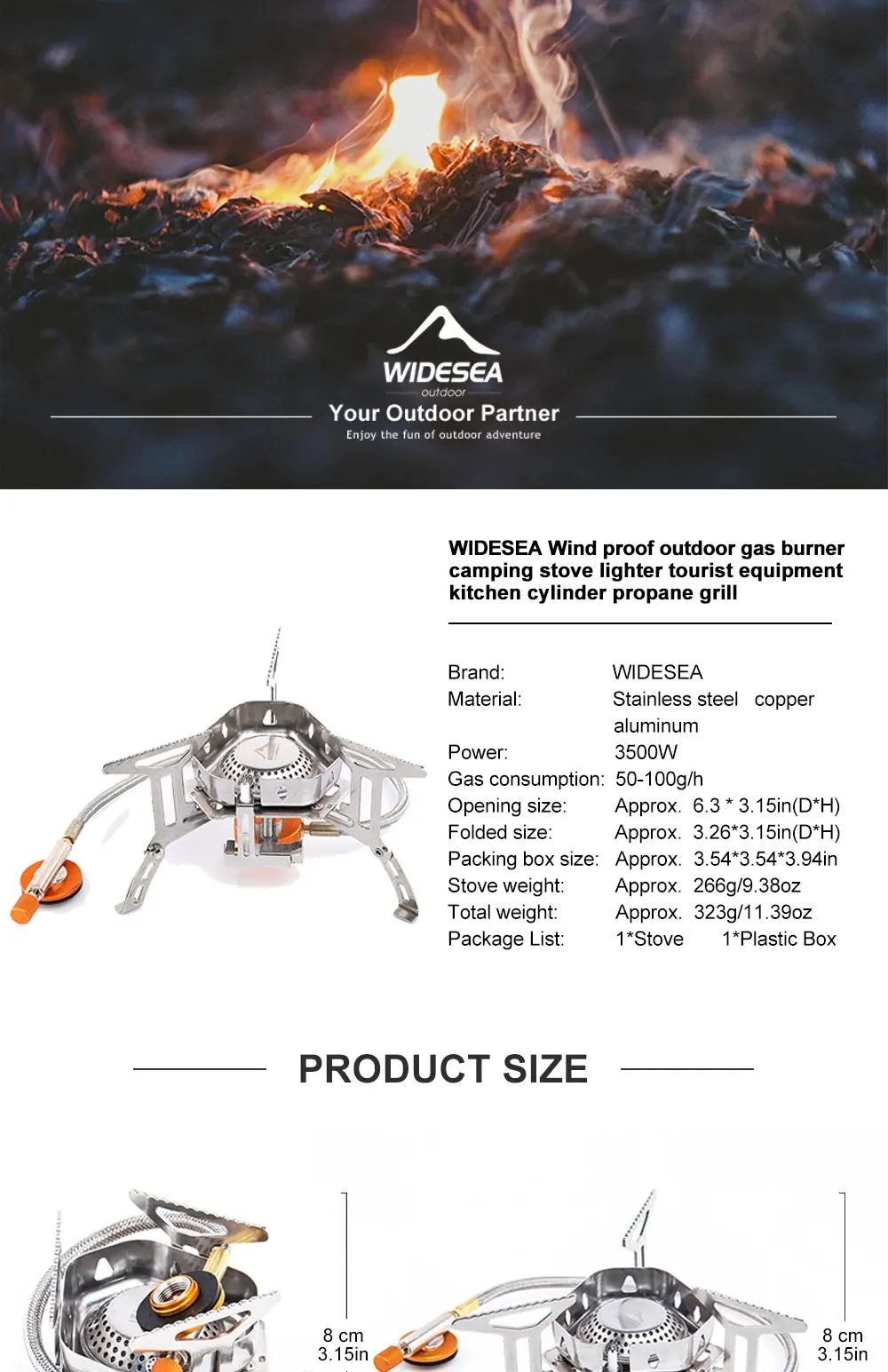 Widesea Camping Windproof Gas Burner