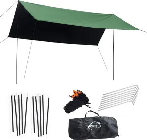 Wind Tour Portable Multifunctional Outdoor Camping Traveling Awning Backpacking Tarp Sunshade Lightweight UV Protection and PU 3000mm Waterproof Rain Fly Tarp Shelter (118 * 118 inches)