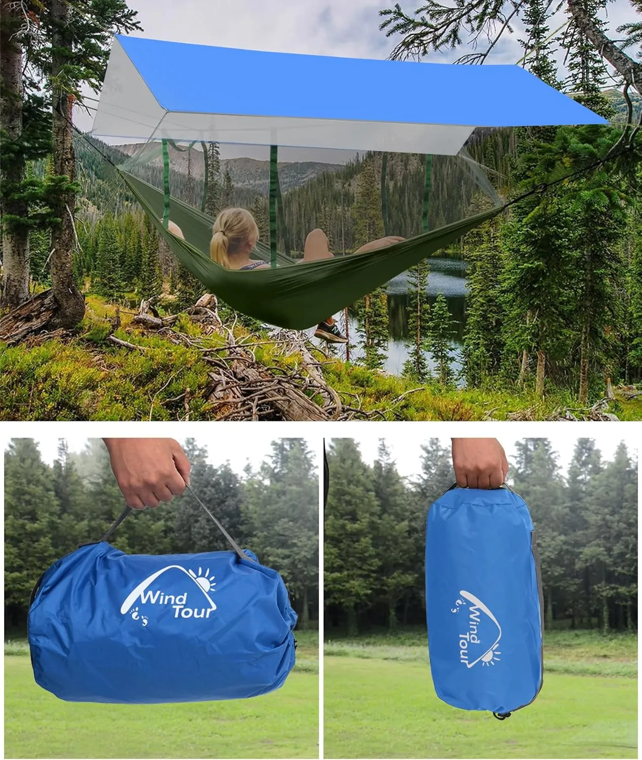 Wind Tour Portable Multifunctional Tent - Footprint, Traveling Awning, Rain Fly, Waterproof Shelter - Outdoor Camping Tarp & Sun Shelter for Hiking, Beach (118118 in)