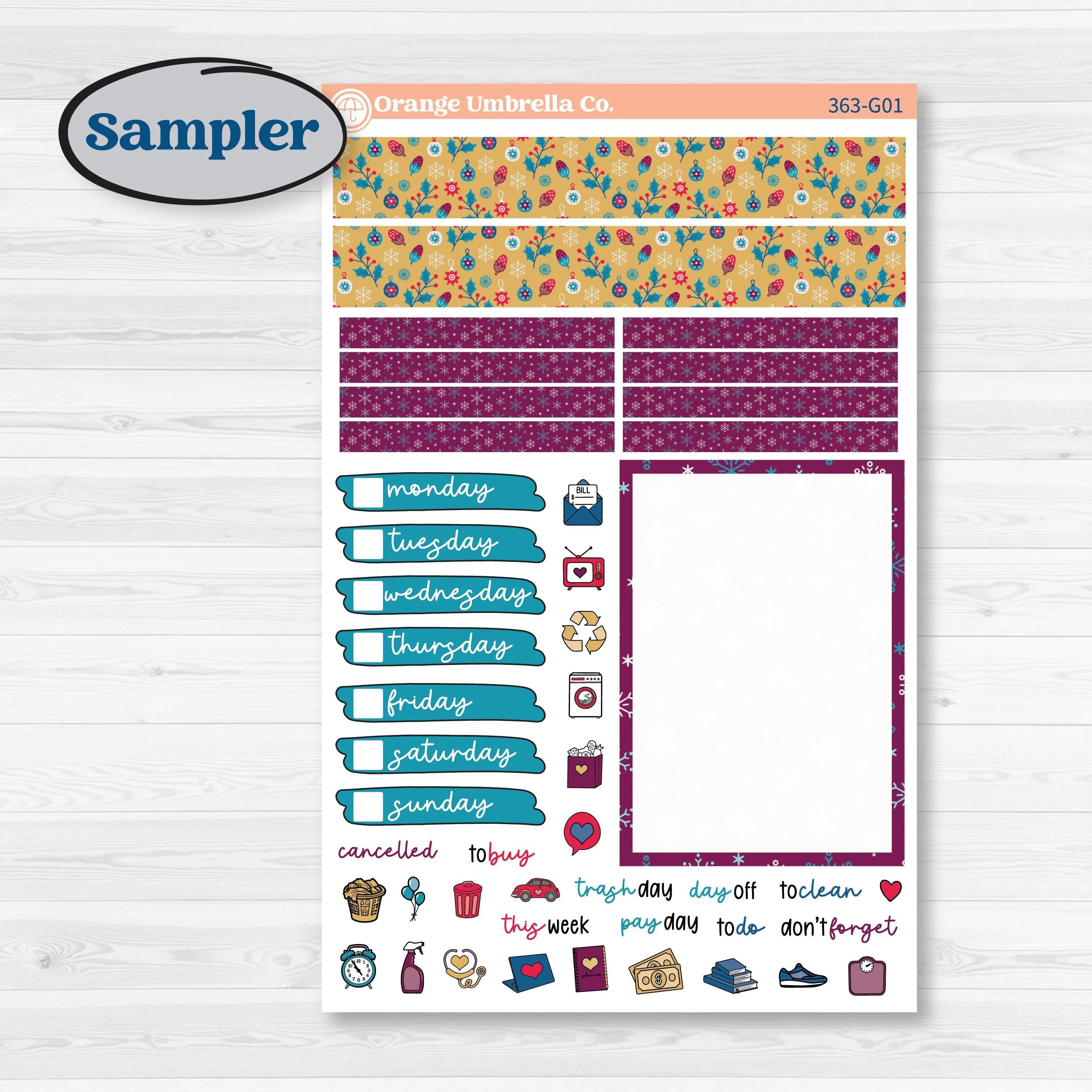 Winter Scene January Kit | A5 Compact Vertical Planner Kit Stickers for Erin Condren | Snow Much Fun | KIT-363-G