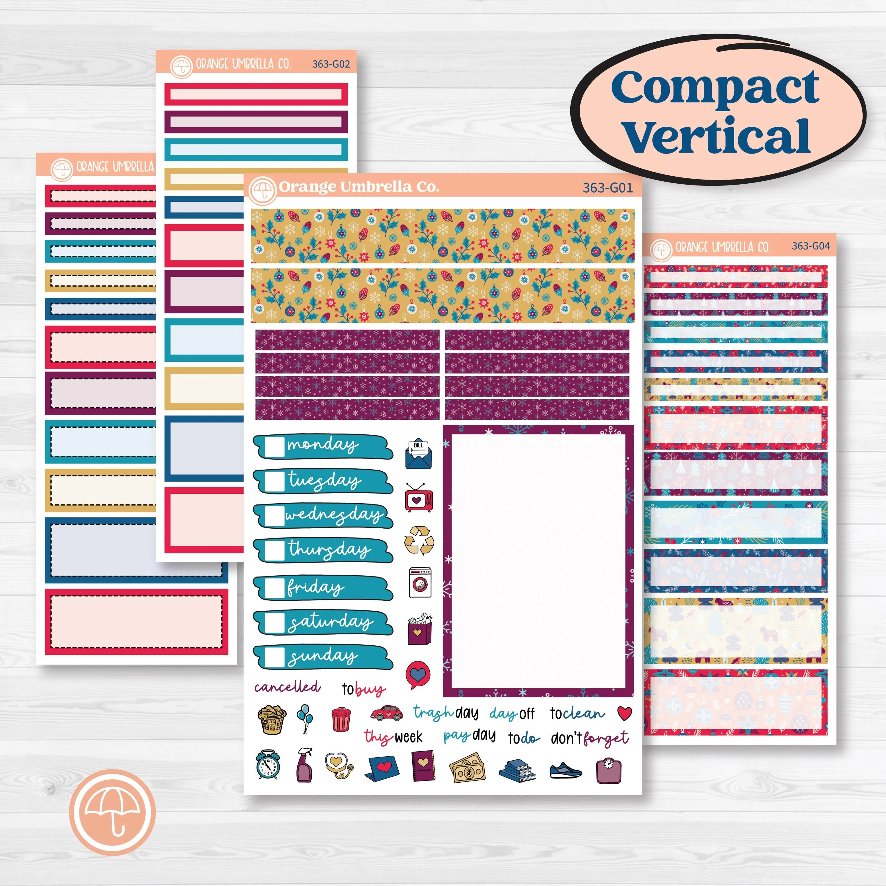 Winter Scene January Kit | A5 Compact Vertical Planner Kit Stickers for Erin Condren | Snow Much Fun | KIT-363-G