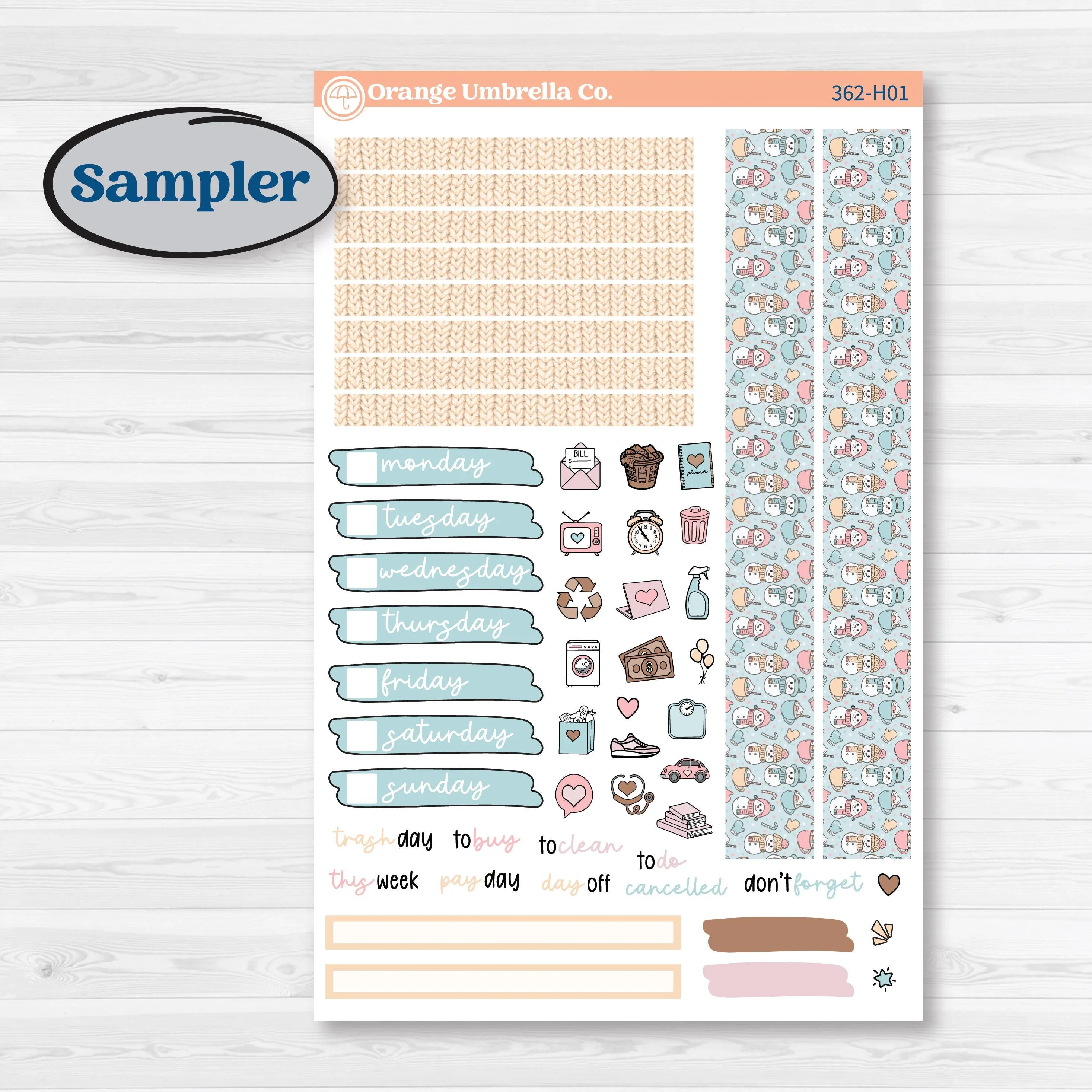 Winter Snowman Kit | 7x9 Compact Vertical Planner Kit Stickers | Frosted | KIT-362-H