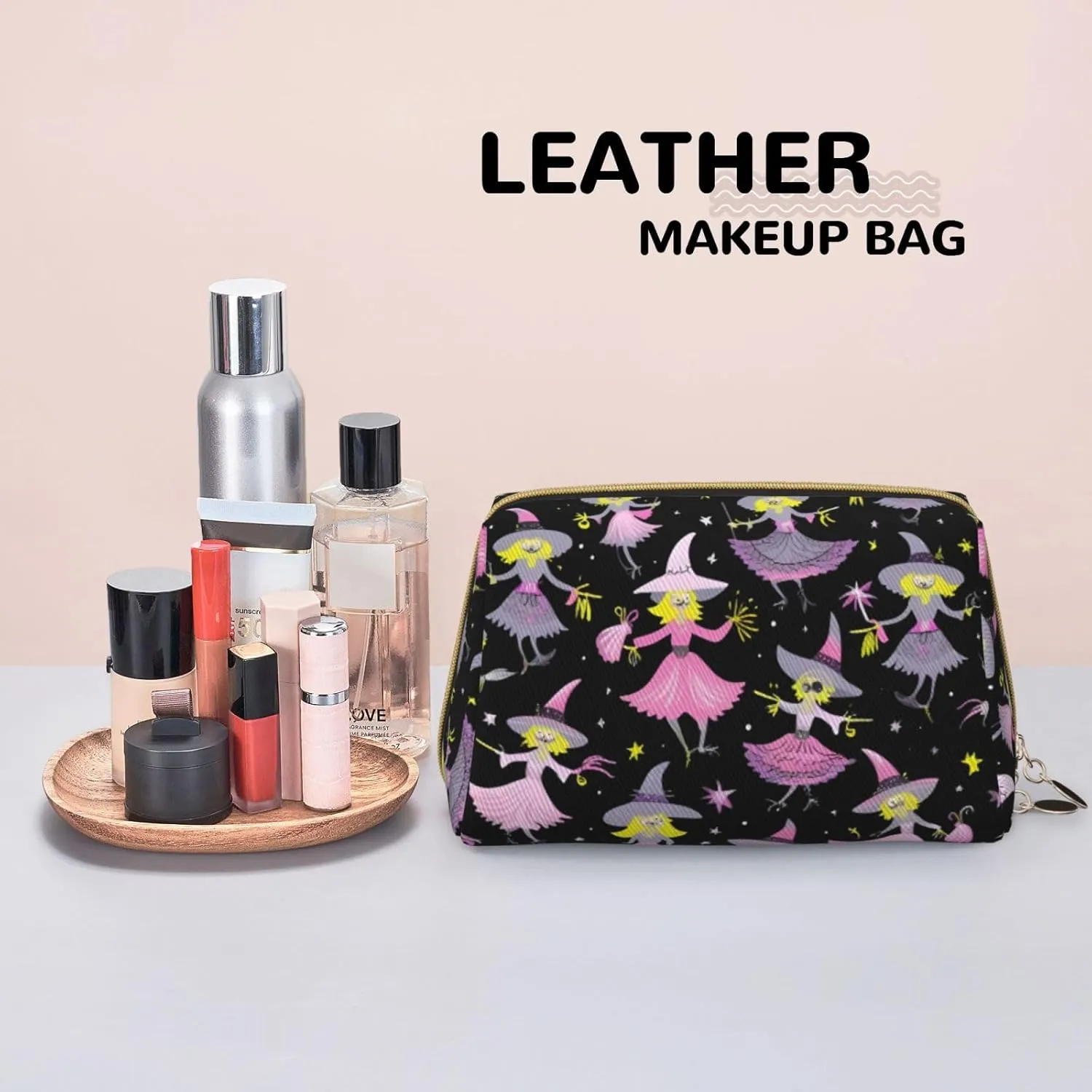 Witch Bohemian Drawing Toiletry Pouch, Travel-Friendly Makeup Organizer For Makeup Brushes, Lipsticks