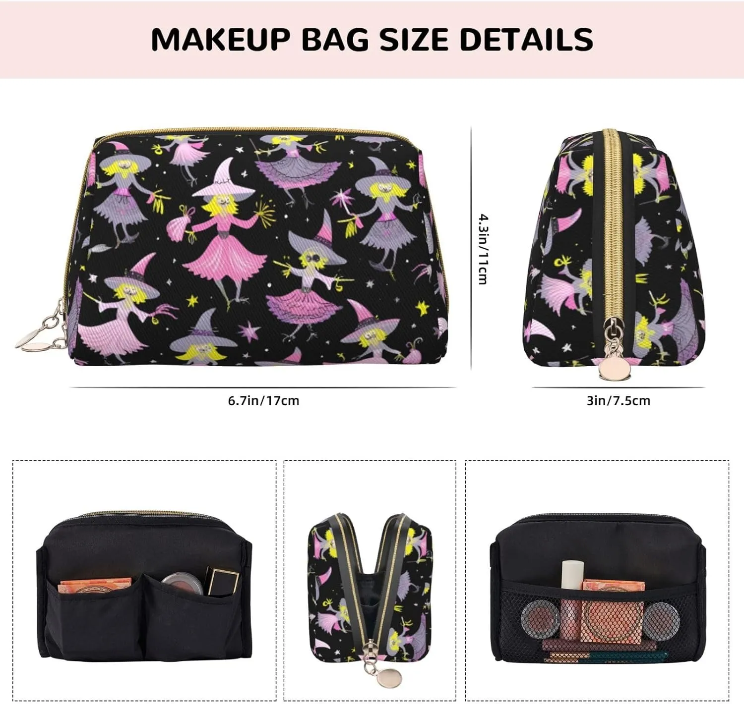 Witch Bohemian Drawing Toiletry Pouch, Travel-Friendly Makeup Organizer For Makeup Brushes, Lipsticks