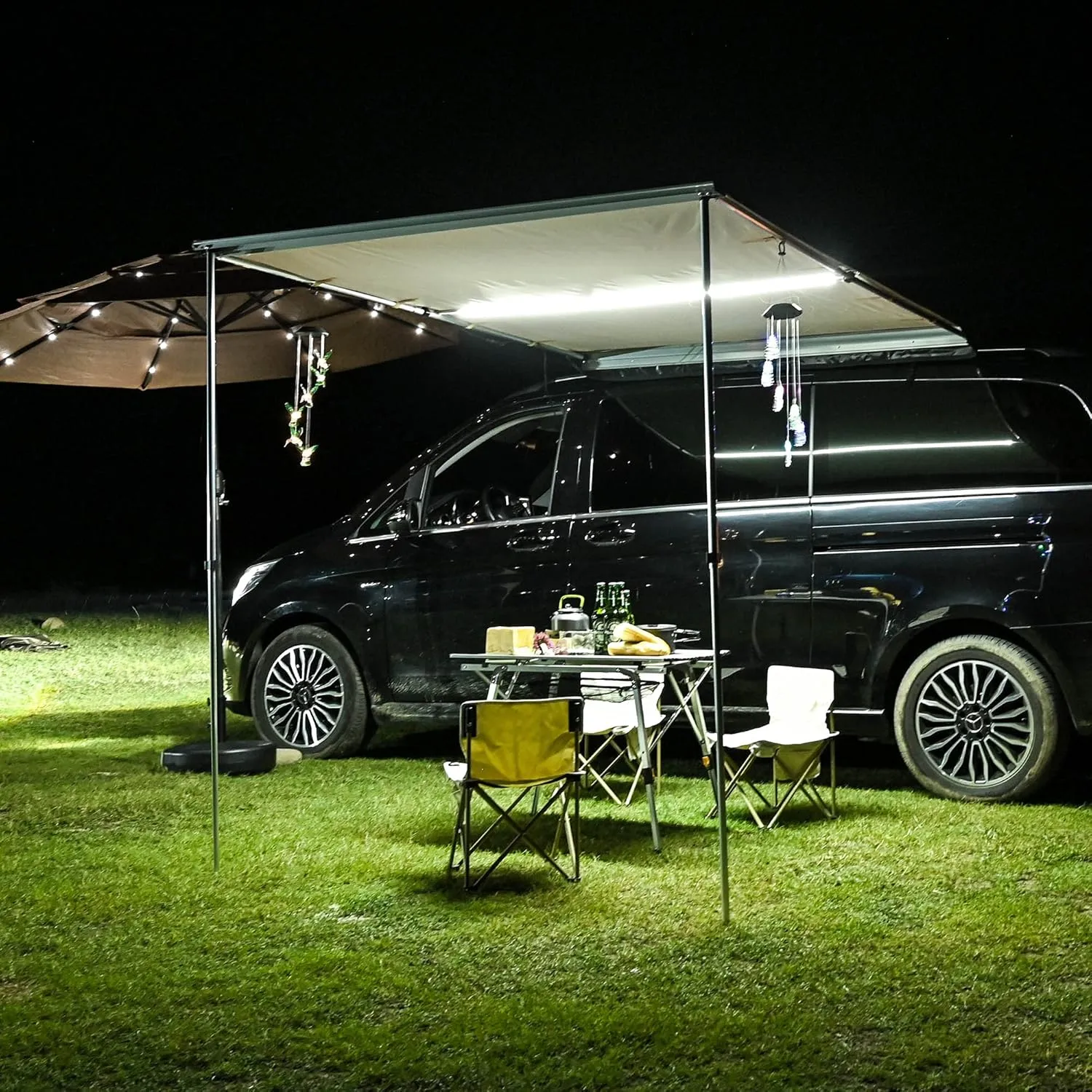 Yescom 6.6x8.2' Car Side Awning with LED Light Pull Out Tent Shelter PU2000mm UV50  Shade SUV Outdoor Camping Beige