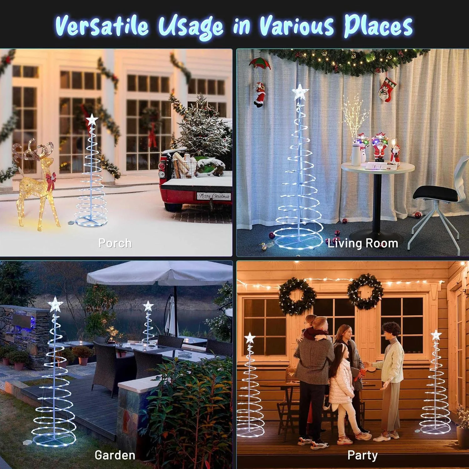 Yescom Twinkle 6Ft Spiral Christmas Tree Light 182 Pre-Lit LED 8 Model for Indoor Outdoor Patio Garden Pathway Holiday Party Event Xmas Night Decor Water Resistant with Star Topper Metal Stakes White