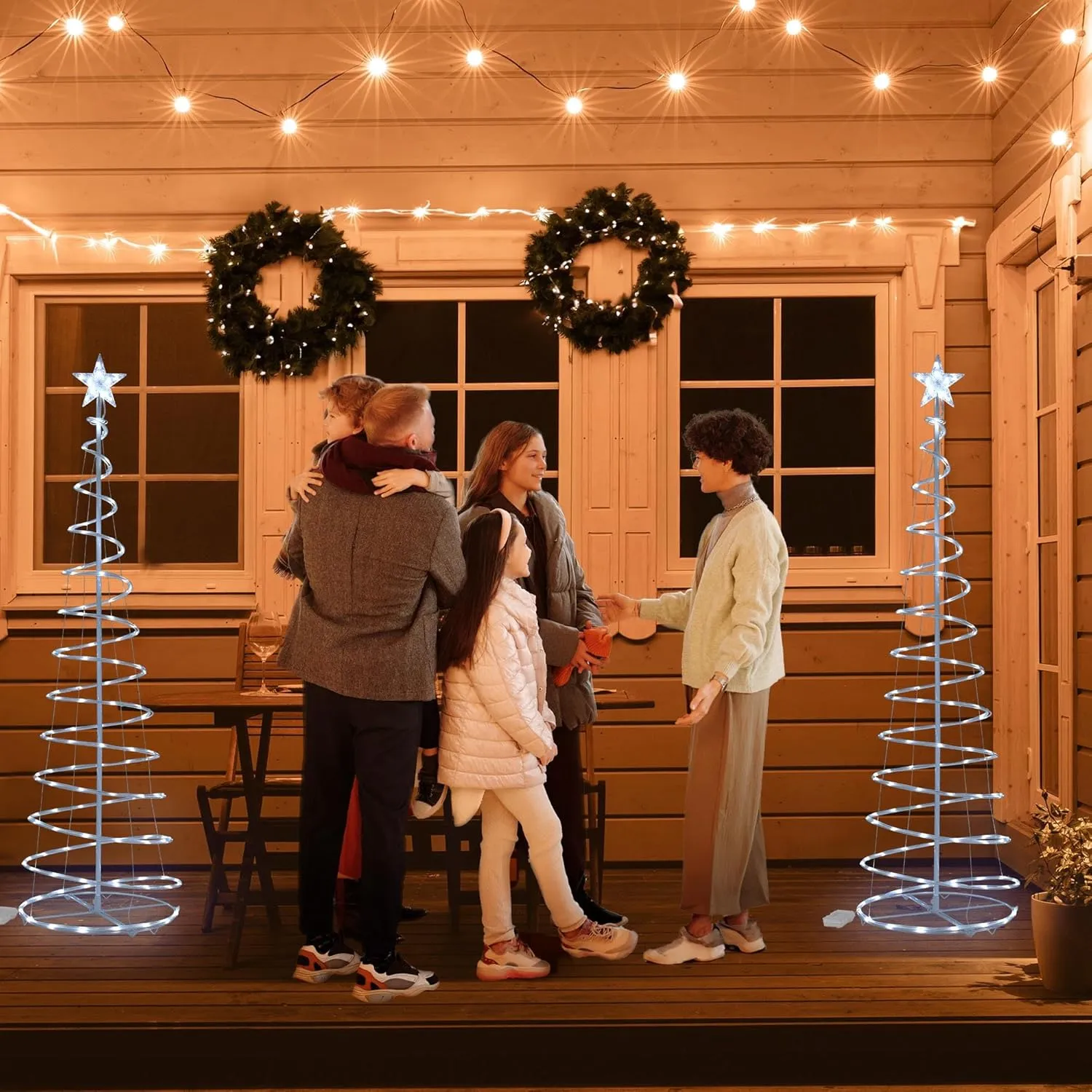 Yescom Twinkle 6Ft Spiral Christmas Tree Light 182 Pre-Lit LED 8 Model for Indoor Outdoor Patio Garden Pathway Holiday Party Event Xmas Night Decor Water Resistant with Star Topper Metal Stakes White