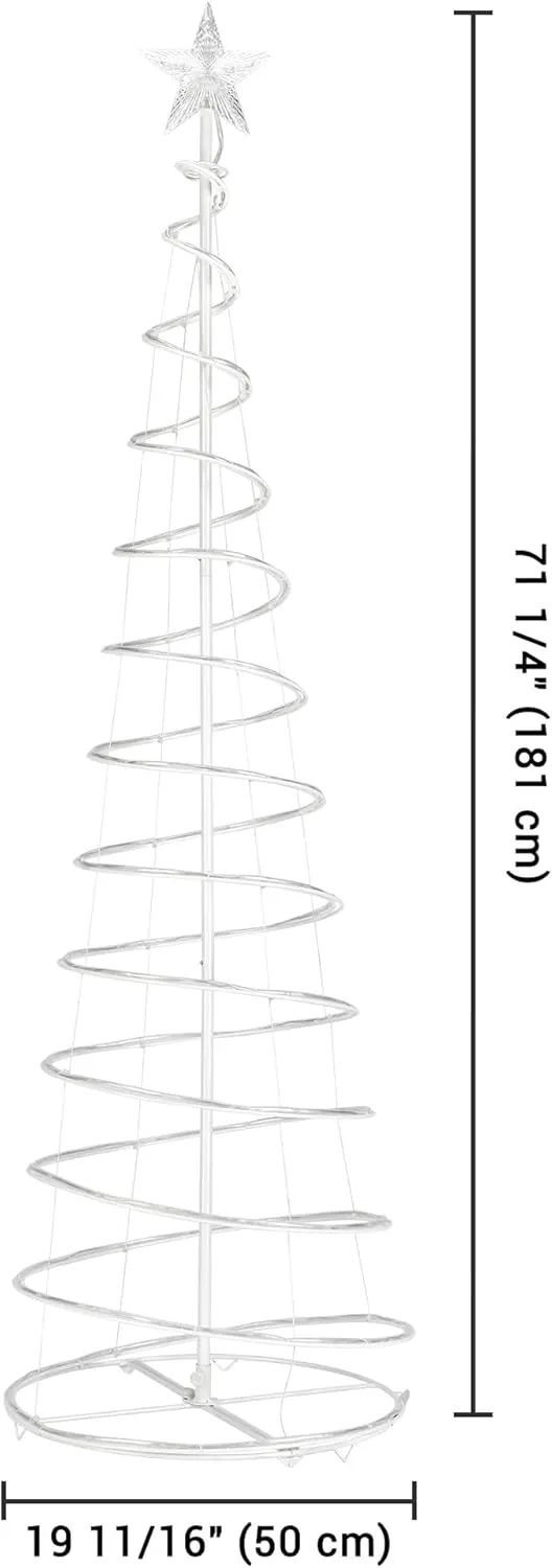 Yescom Twinkle 6Ft Spiral Christmas Tree Light 182 Pre-Lit LED 8 Model for Indoor Outdoor Patio Garden Pathway Holiday Party Event Xmas Night Decor Water Resistant with Star Topper Metal Stakes White