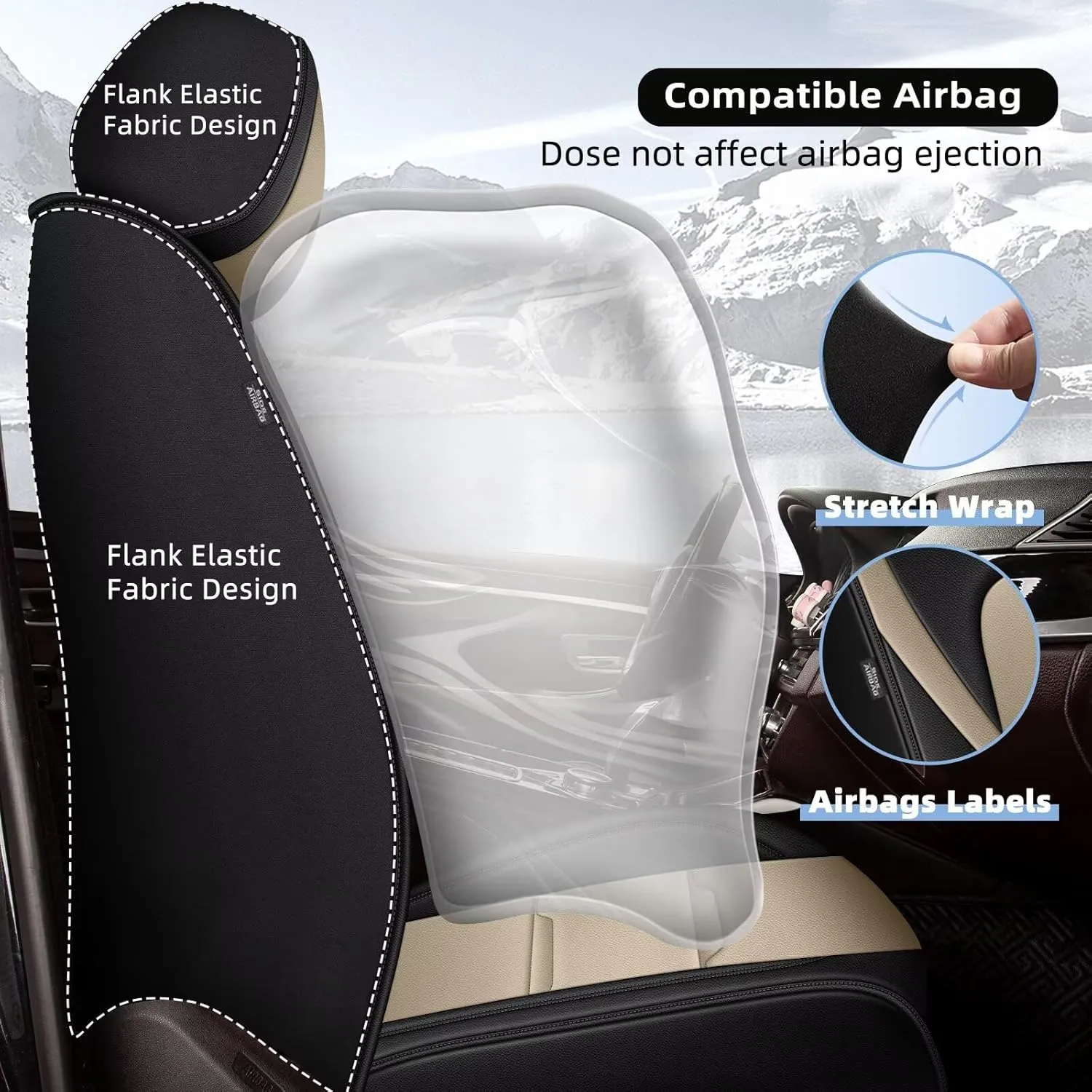 YORKNEIC 2 Front Car Seat Covers for Subaru Ascent 2019-2023 2024 2025 Faux Leather Waterproof Seat Covers Automotive Seat Protectors Cushions with Airbag Compatible(2 Front Seat,Black&Beige)