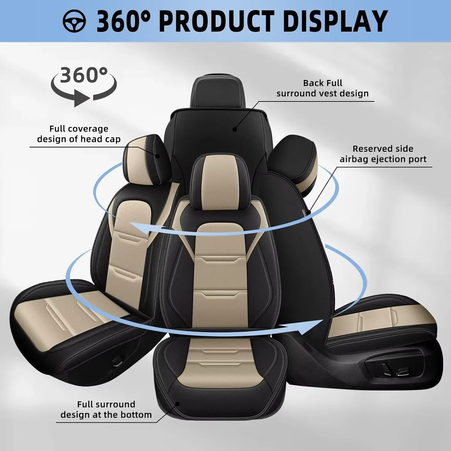 YORKNEIC 2 Front Car Seat Covers for Subaru Ascent 2019-2023 2024 2025 Faux Leather Waterproof Seat Covers Automotive Seat Protectors Cushions with Airbag Compatible(2 Front Seat,Black&Beige)