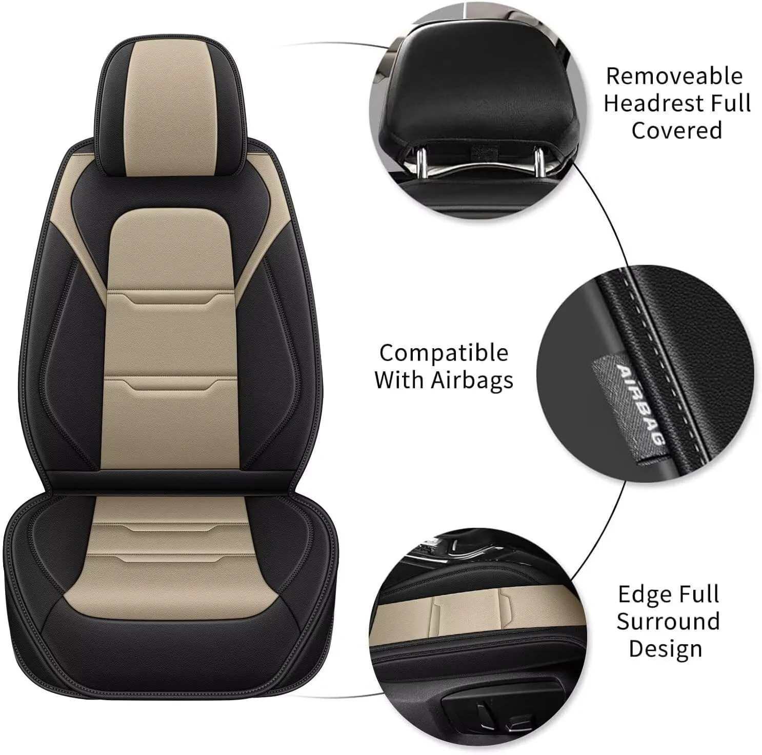 YORKNEIC 2 Front Car Seat Covers for Subaru Ascent 2019-2023 2024 2025 Faux Leather Waterproof Seat Covers Automotive Seat Protectors Cushions with Airbag Compatible(2 Front Seat,Black&Beige)