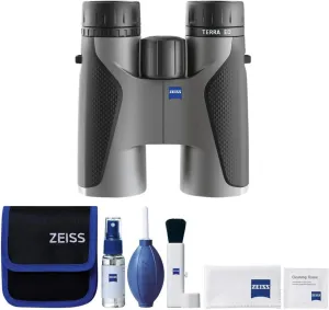 ZEISS 8x42 Terra ED Binoculars (Gray) - Premium Optics for Bird Watching and Outdoor Activities with Extra-Low Dispersion Glass - Compact and Lightweight Design Bundle with Cleaning Kit (2 Items)